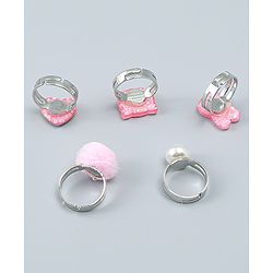 Babyhug Finger Ring Set With Cat Bunny & Pearl Applique Pack of  5- Multi Colour
