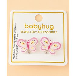 Babyhug Clip On Earrings With Butterfly Applique - Pink