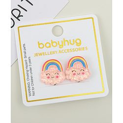 Babyhug Clip On Earrings With Rainbow Applique - Pink