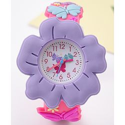 Babyhug Free Size Floral Shaped Analog Watch With Butterfly Applique - Dark Pink