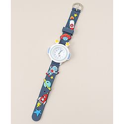 Babyhug Free Size Analog Watch With Space Theme Applique - Blue