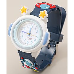 Babyhug Free Size Analog Watch With Space Theme Applique - Blue