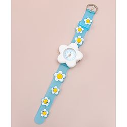 Babyhug Free Size Analog Watch With Floral Applique - Blue