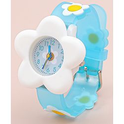 Babyhug Free Size Analog Watch With Floral Applique - Blue