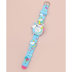 Babyhug Free Size Analog Watch With Unicorn Applique - Blue