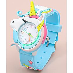 Babyhug Free Size Analog Watch With Unicorn Applique - Blue