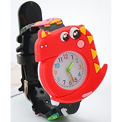 Babyhug Free Size Analog Watch With Dino Applique - Black