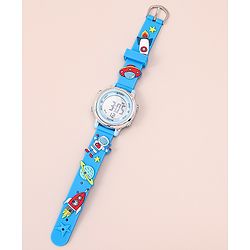 Babyhug Free Size Digital Watch With Space Theme Applique - Blue