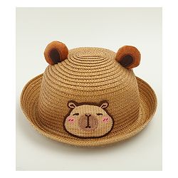 Babyhug Straw Hat With Teddy Bear Patch & Ear Applique Brown - Diameter 16 cm