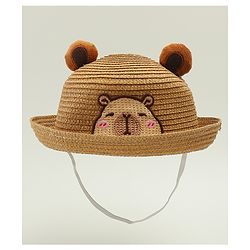 Babyhug Straw Hat With Teddy Bear Patch & Ear Applique Brown - Diameter 16 cm
