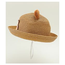 Babyhug Straw Hat With Teddy Bear Patch & Ear Applique Brown - Diameter 16 cm