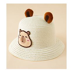 Babyhug Straw Hat With Teddy Bear Patch & Ear Applique Off White - Diameter 16 cm