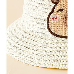 Babyhug Straw Hat With Teddy Bear Patch & Ear Applique Off White - Diameter 16 cm