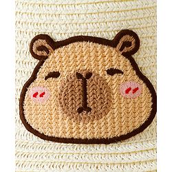 Babyhug Straw Hat With Teddy Bear Patch & Ear Applique Off White - Diameter 16 cm