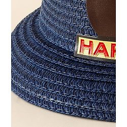 Babyhug Straw Hat With Teddy Bear Patch & Ear Applique Navy Blue - Diameter 17 cm