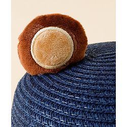Babyhug Straw Hat With Teddy Bear Patch & Ear Applique Navy Blue - Diameter 17 cm
