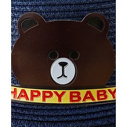 Babyhug Straw Hat With Teddy Bear Patch & Ear Applique Navy Blue - Diameter 17 cm