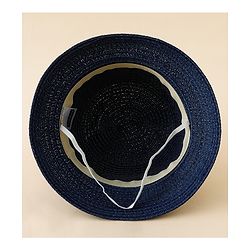 Babyhug Straw Hat With Teddy Bear Patch & Ear Applique Navy Blue - Diameter 17 cm
