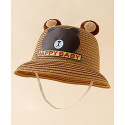 Babyhug Straw Hat With Teddy Bear Patch & Ear Applique Navy Blue - Diameter 17 cm
