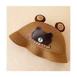 Babyhug Straw Hat With Teddy Bear Patch & Ear Applique Navy Blue - Diameter 17 cm