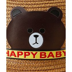 Babyhug Straw Hat With Teddy Bear Patch & Ear Applique Navy Blue - Diameter 17 cm