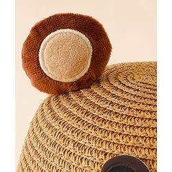 Babyhug Straw Hat With Teddy Bear Patch & Ear Applique Navy Blue - Diameter 17 cm
