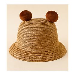 Babyhug Straw Hat With Teddy Bear Patch & Ear Applique Navy Blue - Diameter 17 cm