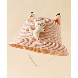 Babyhug Straw Hat With Cat Patch & Ear Applique Pink - Diameter 16 cm
