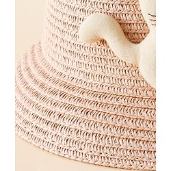 Babyhug Straw Hat With Cat Patch & Ear Applique Pink - Diameter 16 cm