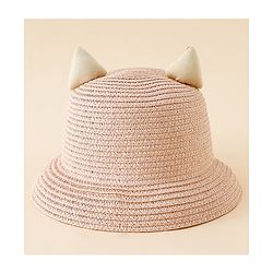 Babyhug Straw Hat With Cat Patch & Ear Applique Pink - Diameter 16 cm