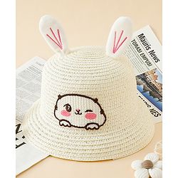 Babyhug Straw Hat With Bunny Embroidery & Ear Applique Pink - Diameter 16 cm