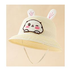 Babyhug Straw Hat With Bunny Embroidery & Ear Applique Pink - Diameter 16 cm