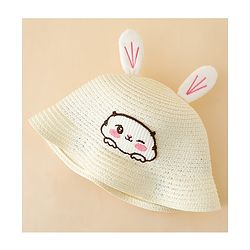 Babyhug Straw Hat With Bunny Embroidery & Ear Applique Pink - Diameter 16 cm