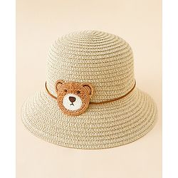 Babyhug Straw Hat With Teddy Bear Applique Beige - Diameter 16 cm