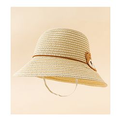 Babyhug Straw Hat With Teddy Bear Applique Beige - Diameter 16 cm