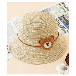 Babyhug Straw Hat With Teddy Bear Applique Beige - Diameter 16 cm