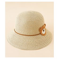 Babyhug Straw Hat With Teddy Bear Applique Beige - Diameter 16 cm