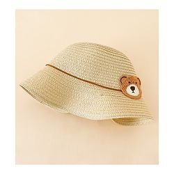 Babyhug Straw Hat With Teddy Bear Applique Beige - Diameter 16 cm