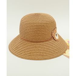 Babyhug Straw Hat With Teddy Bear Applique Beige - Diameter 16 cm