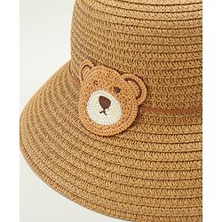 Babyhug Straw Hat With Teddy Bear Applique Beige - Diameter 16 cm