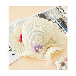Babyhug Straw Hat With Floral Applique Cream - Diameter 16 cm