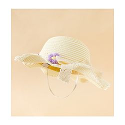 Babyhug Straw Hat With Floral Applique Cream - Diameter 16 cm