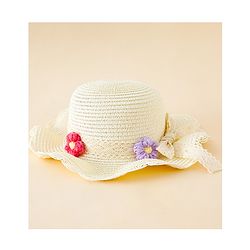 Babyhug Straw Hat With Floral Applique Cream - Diameter 16 cm