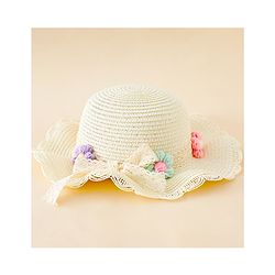 Babyhug Straw Hat With Floral Applique Cream - Diameter 16 cm
