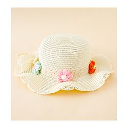 Babyhug Straw Hat With Floral Applique Cream - Diameter 16 cm