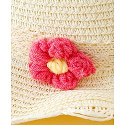 Babyhug Straw Hat With Floral Applique Cream - Diameter 16 cm