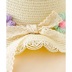 Babyhug Straw Hat With Floral Applique Cream - Diameter 16 cm