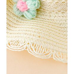 Babyhug Straw Hat With Floral Applique Cream - Diameter 16 cm