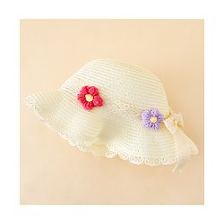 Babyhug Straw Hat With Floral Applique Cream - Diameter 16 cm