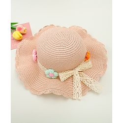 Babyhug Straw Hat With Floral Applique Cream - Diameter 16 cm